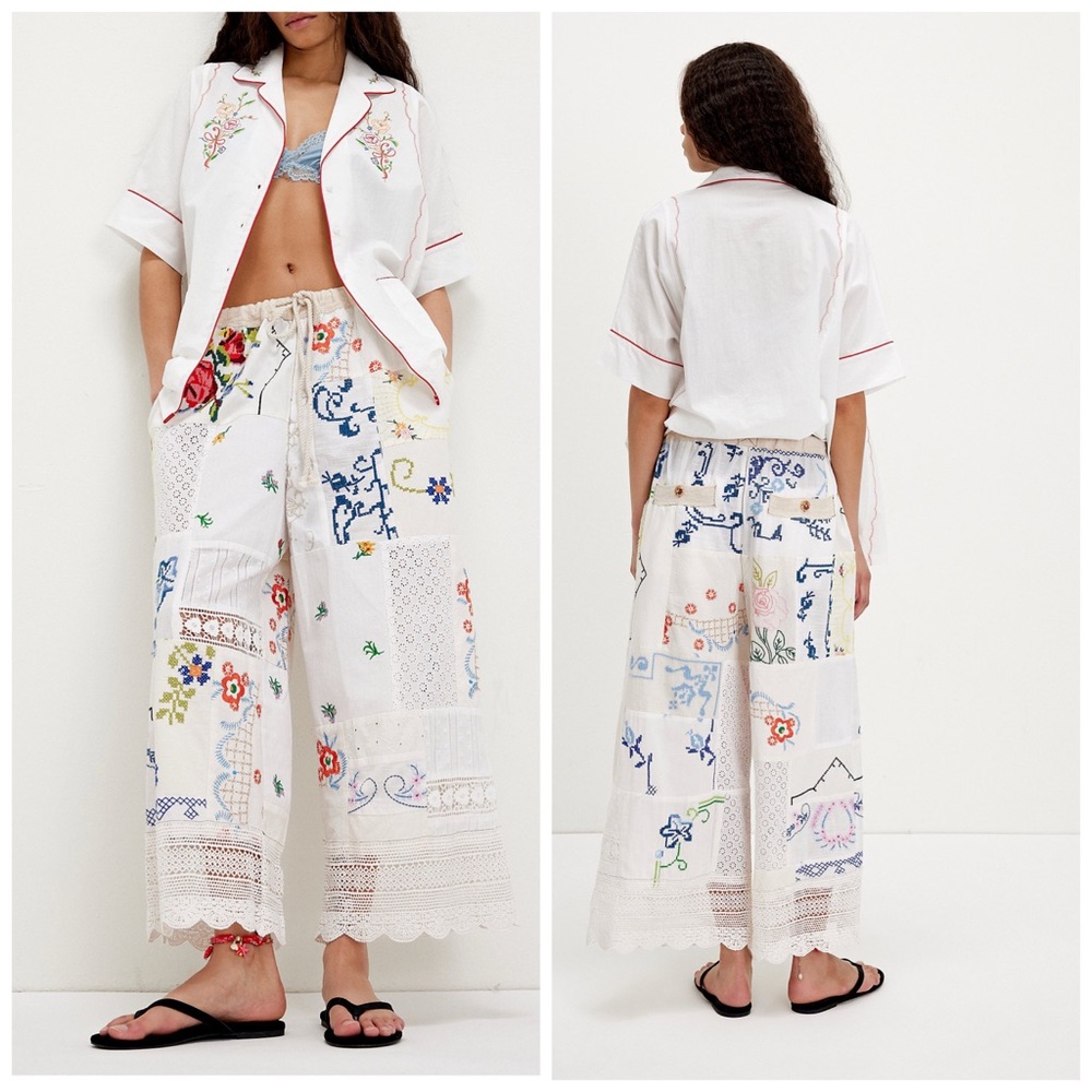 Free People Wallflower Pull On Pants Embroidered Floral Lace Eyelet Large